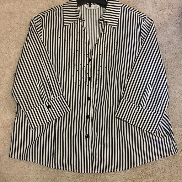 Gothic Beetlejuice Striped Button Down Rhinestone Shirt - Picture 11 of 16